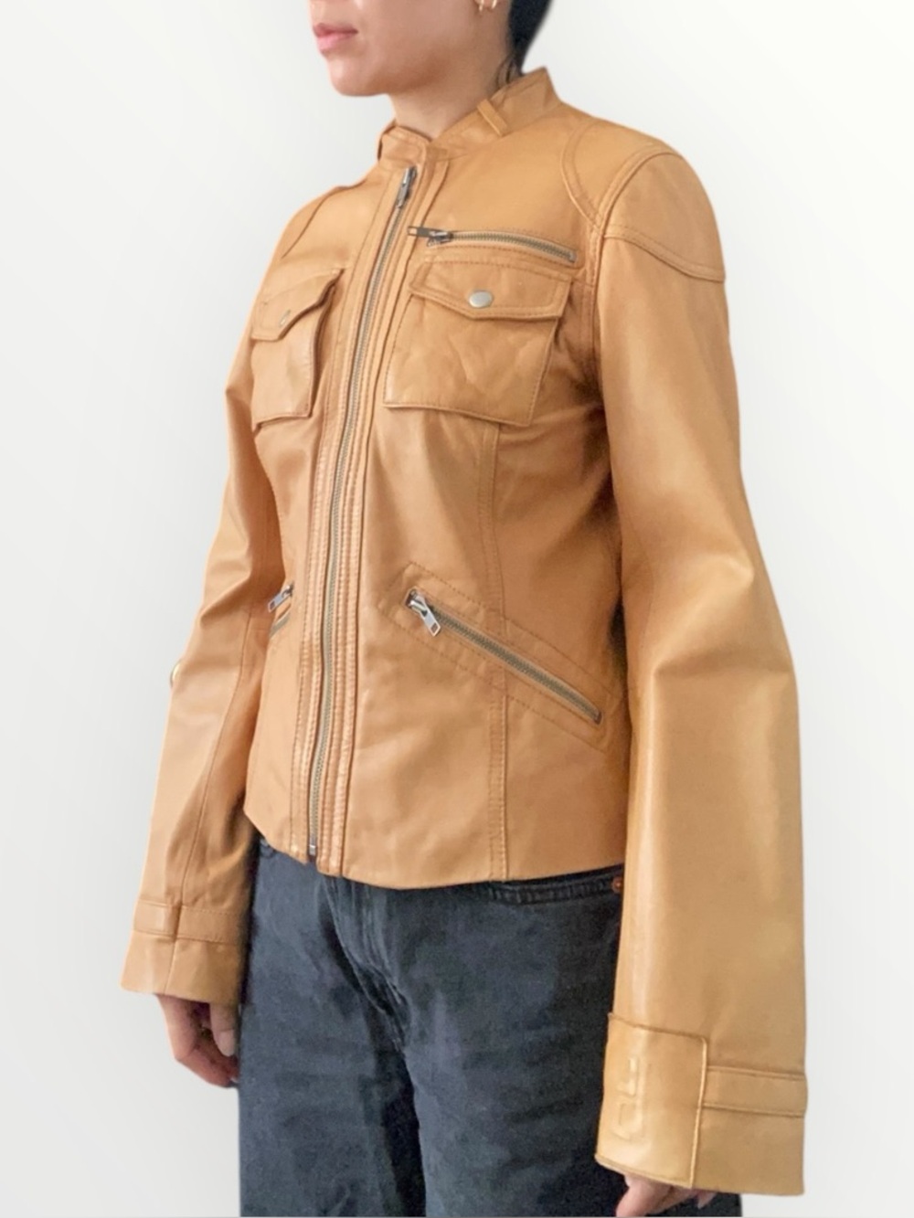 North Beach Leather Tan Biker-Style Jacket Size S